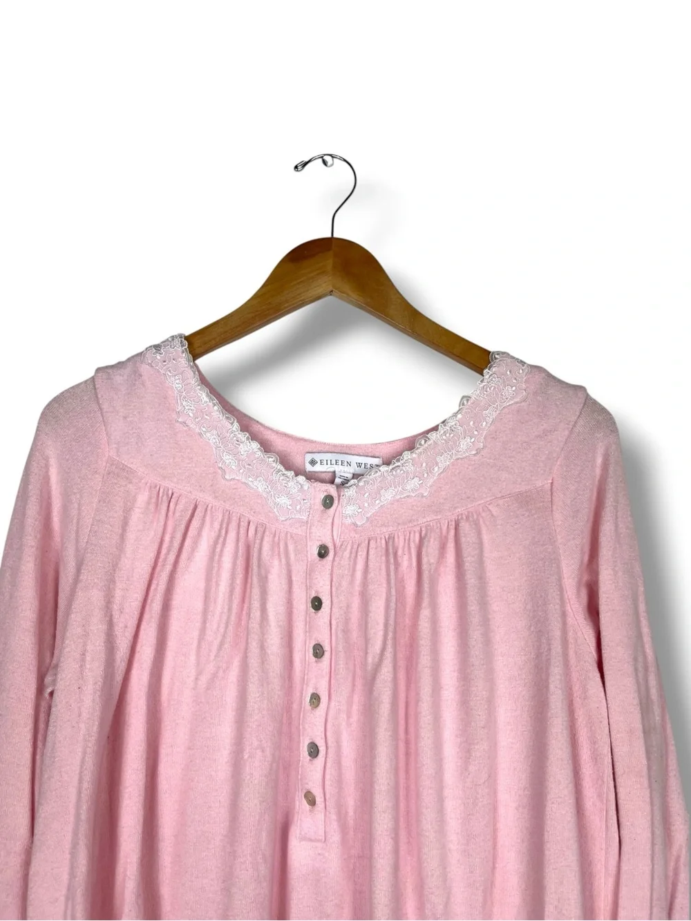 Eileen West Lace Trim Sweater Knit Ballet Nightgown Pink Size S Cottage Grandma